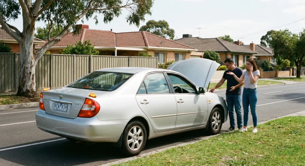 Car breakdown on a Melbourne road due to skipped maintenance